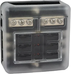6-Way Fuse Box with Negative Bus Bar and LED Indicators