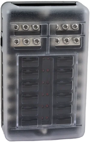 12-Way Fuse Box with Negative Bus Bar and LED Indicators